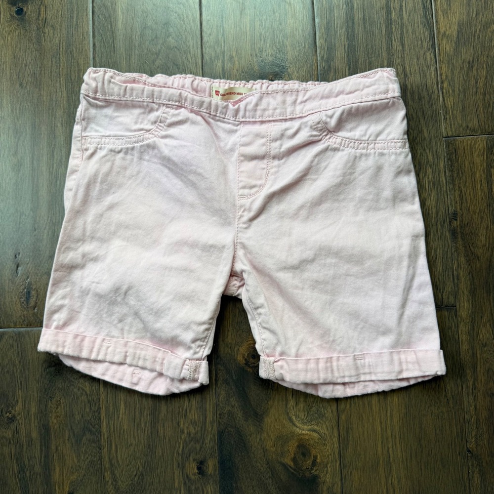 Levi's Girlfriend Midi Shorts Kids Size 10 Pink Good Elastic Waist Cuffed Hem